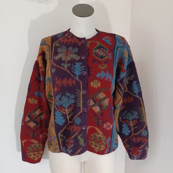 Peruvian Connection Cardigan Sweater 100% Alpaca Button Front Womens Large - Picture 6 of 13